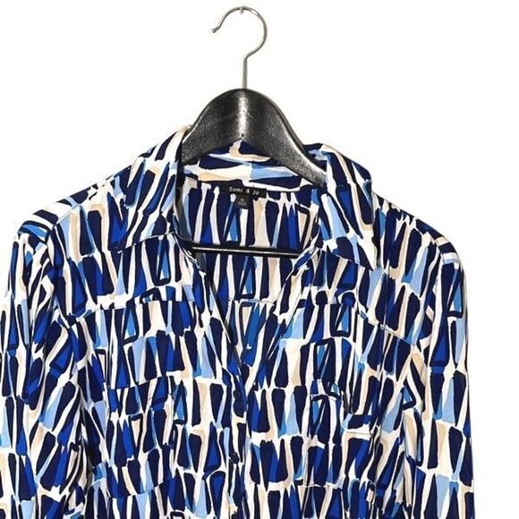 Sami & Jo Womens‎ Button Down Shirt Long Sleeve Top Geometric Abstract Blue XL - Picture 2 of 10